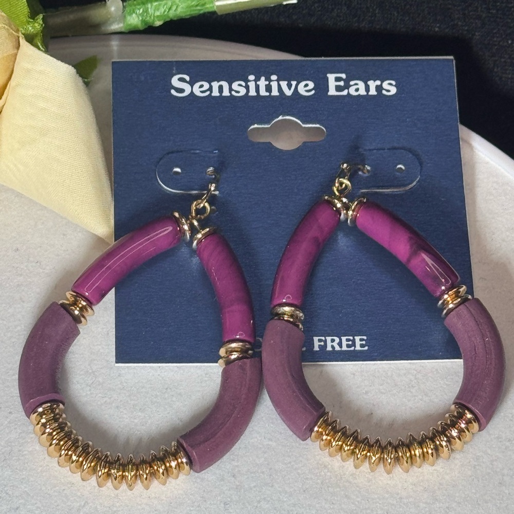 Sensitive Ears Purple Dangling Hook Earrings 2.5 inch